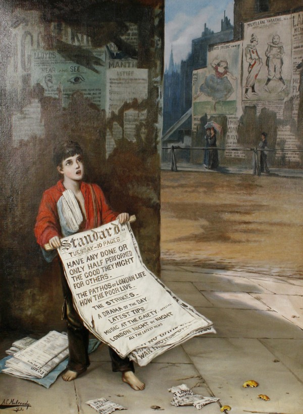 A London Newsboy 1893 by Augustus Edwin Mulready